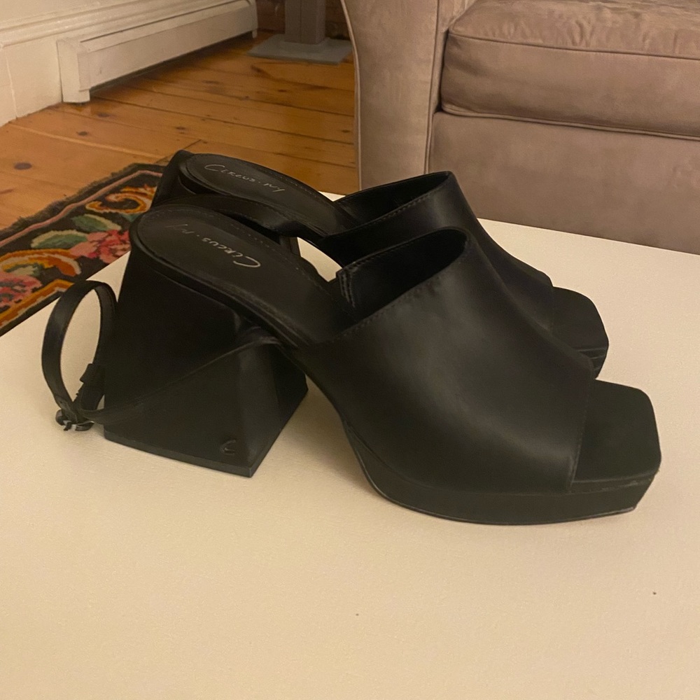 Black platform heels with ankle strap